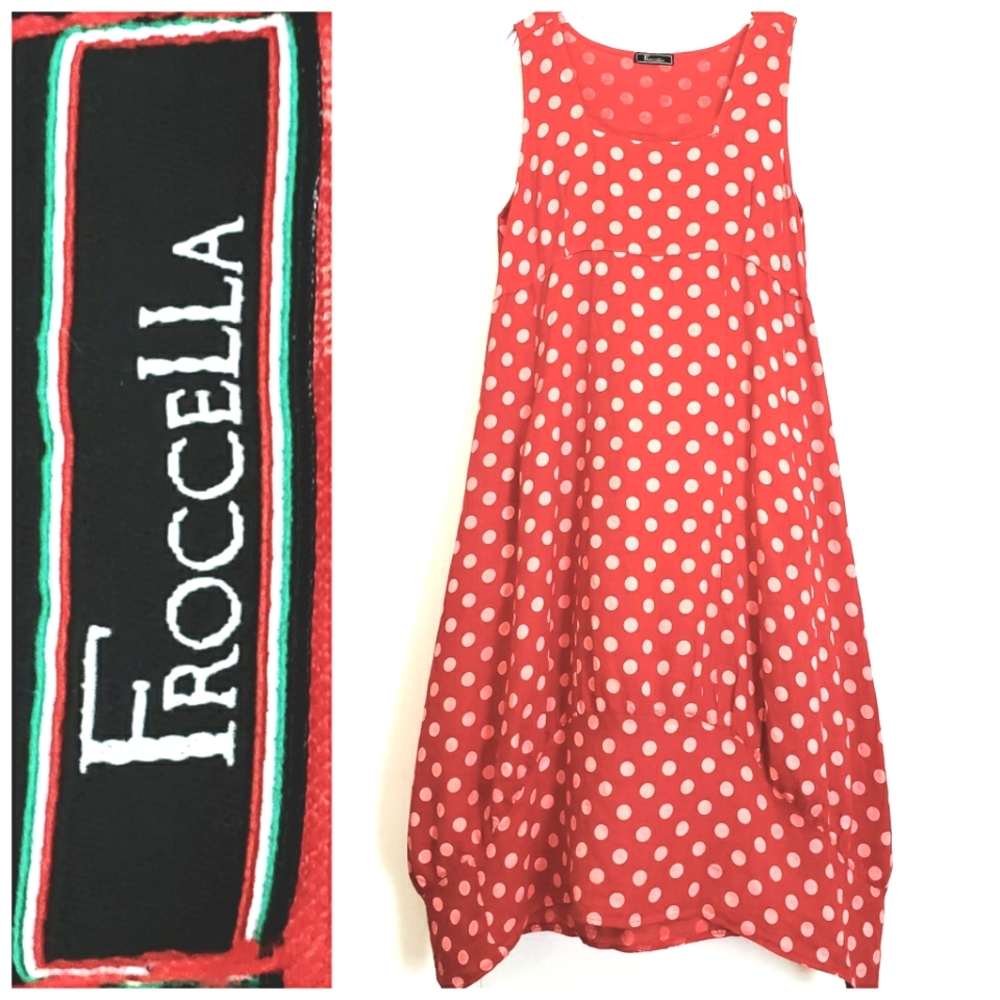 Nwot Froccella Red Polka Dot Sleeveless Bubble Linen Shift Dress from 🇮